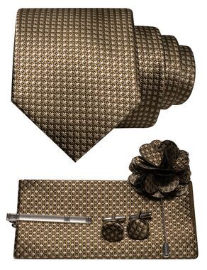 5298 Tan Tie and Lapel Pin Necktie Pocket Square and Tie Clip